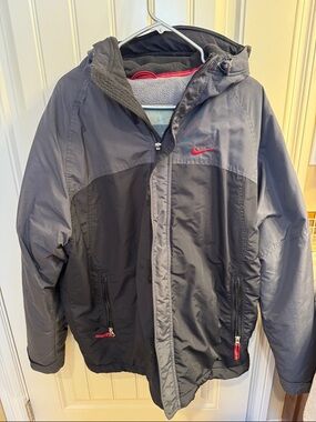 Nike Hooded Men's Black & Charcoal Jacket with Red Logo